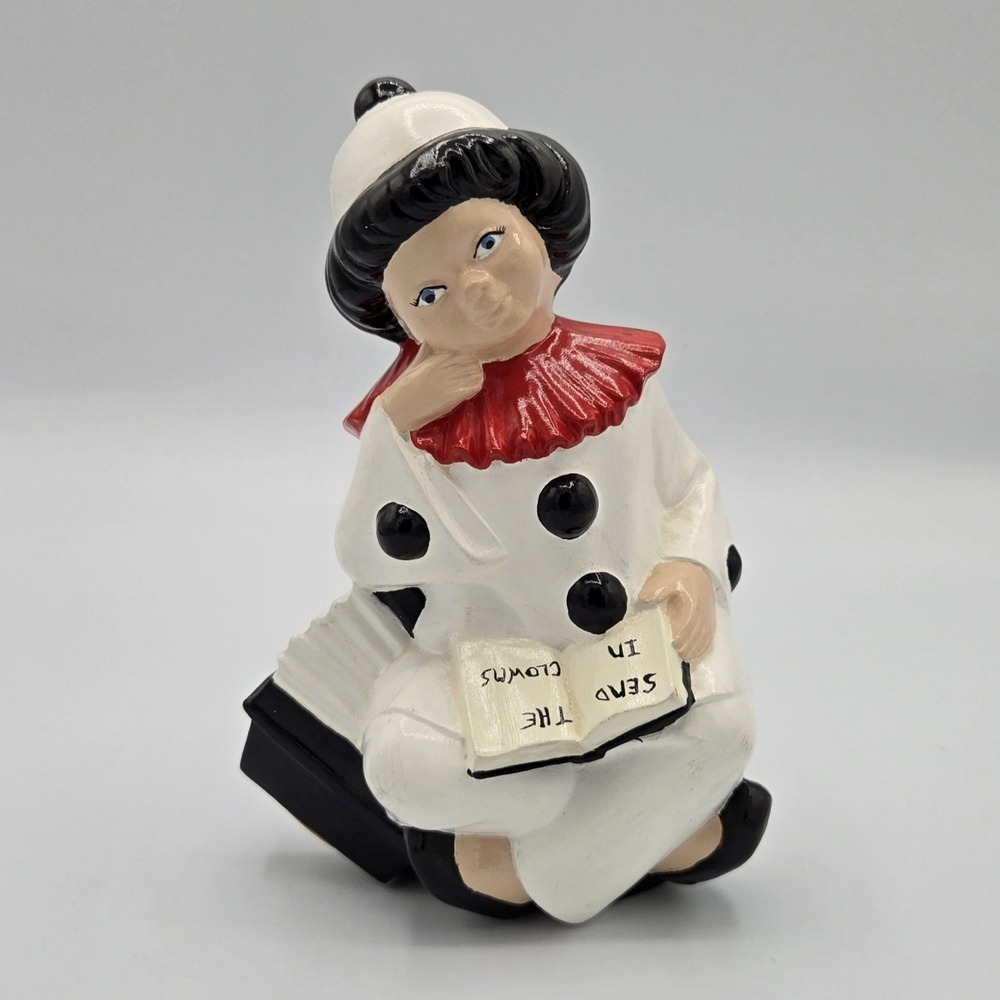 Vintage 1982‎ Pierrot Clown Ceramic Hand Painted Handmade Black White ooak